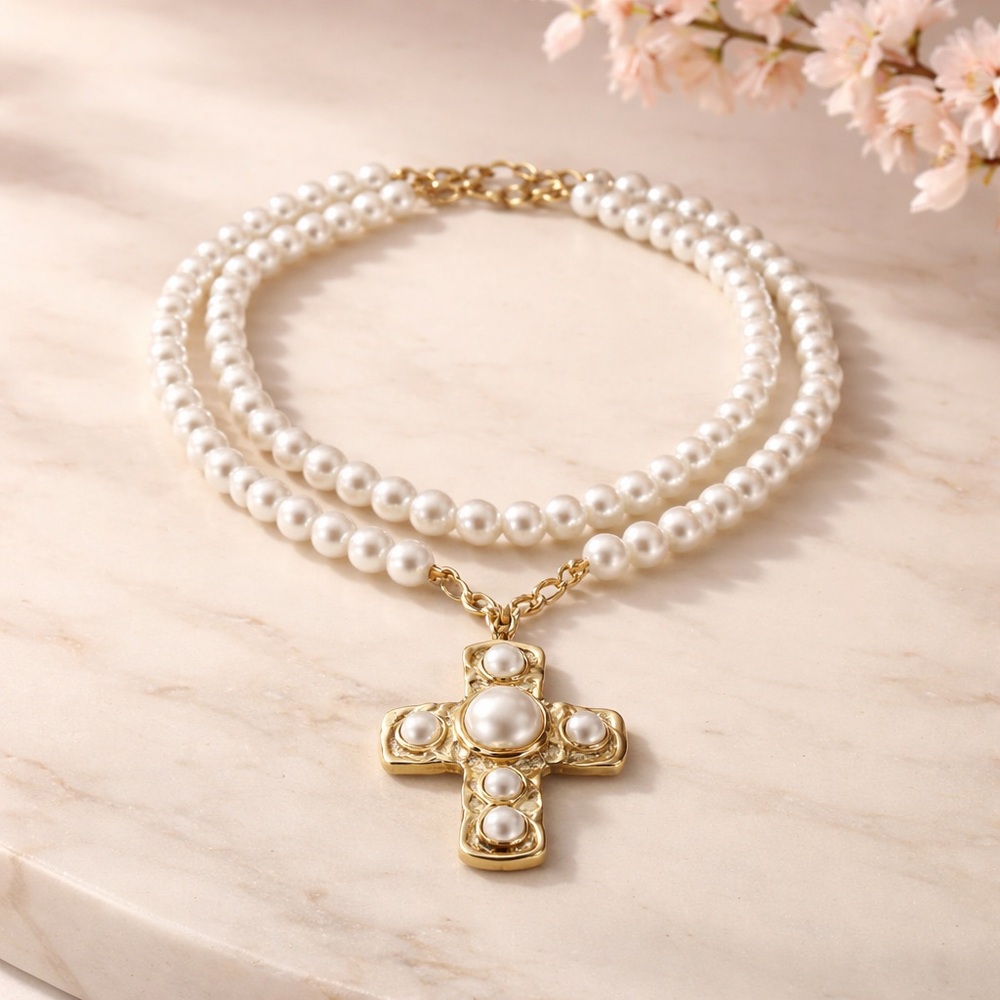 Statement Pearl Silver Cross
Necklace - Fashion
Jewelry!